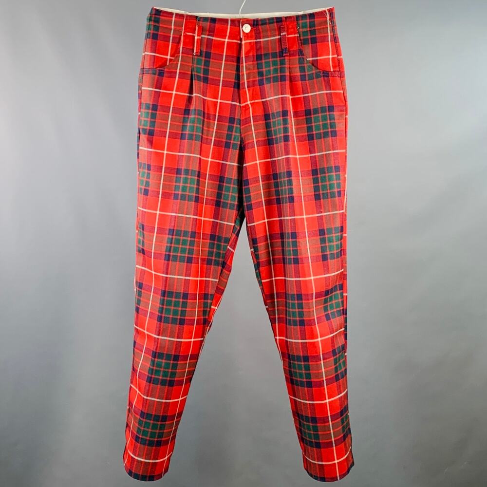 HAIKURE Size 28 Louisiana Plaid Polyester Pleated Zip Fly Dress Pants